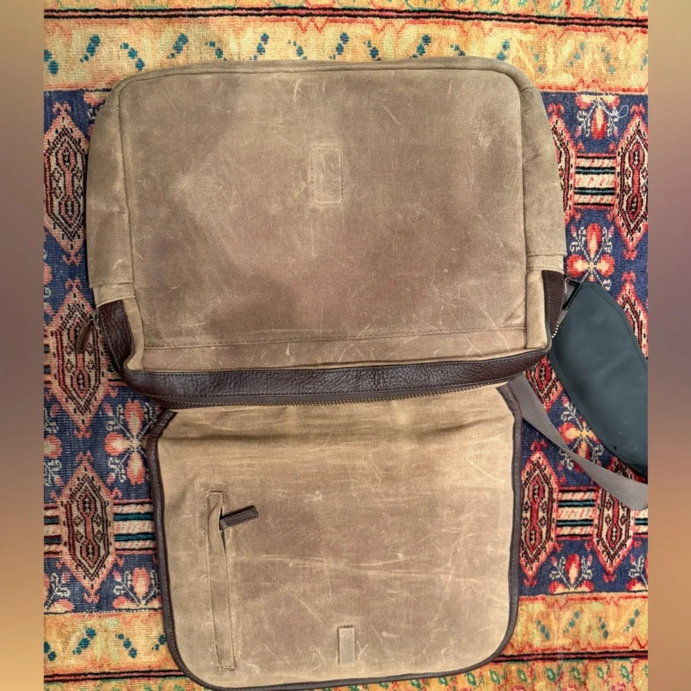 Mission Mercantile Campaign Waxed Canvas Messenger Bag Leather Briefcase